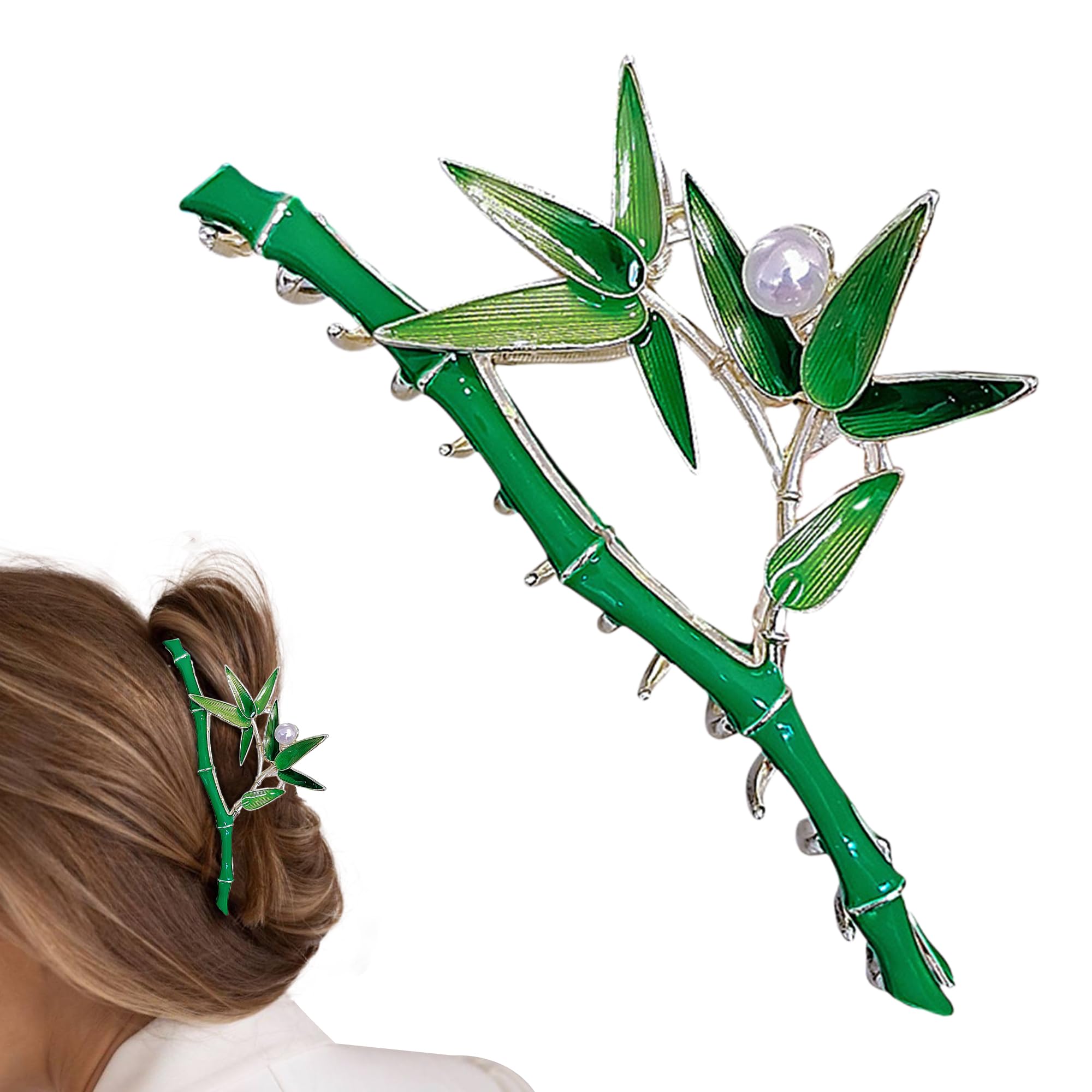 Amazon.co.jp: 女性用大型グリーンバンブーヘアクリップ、バンブー